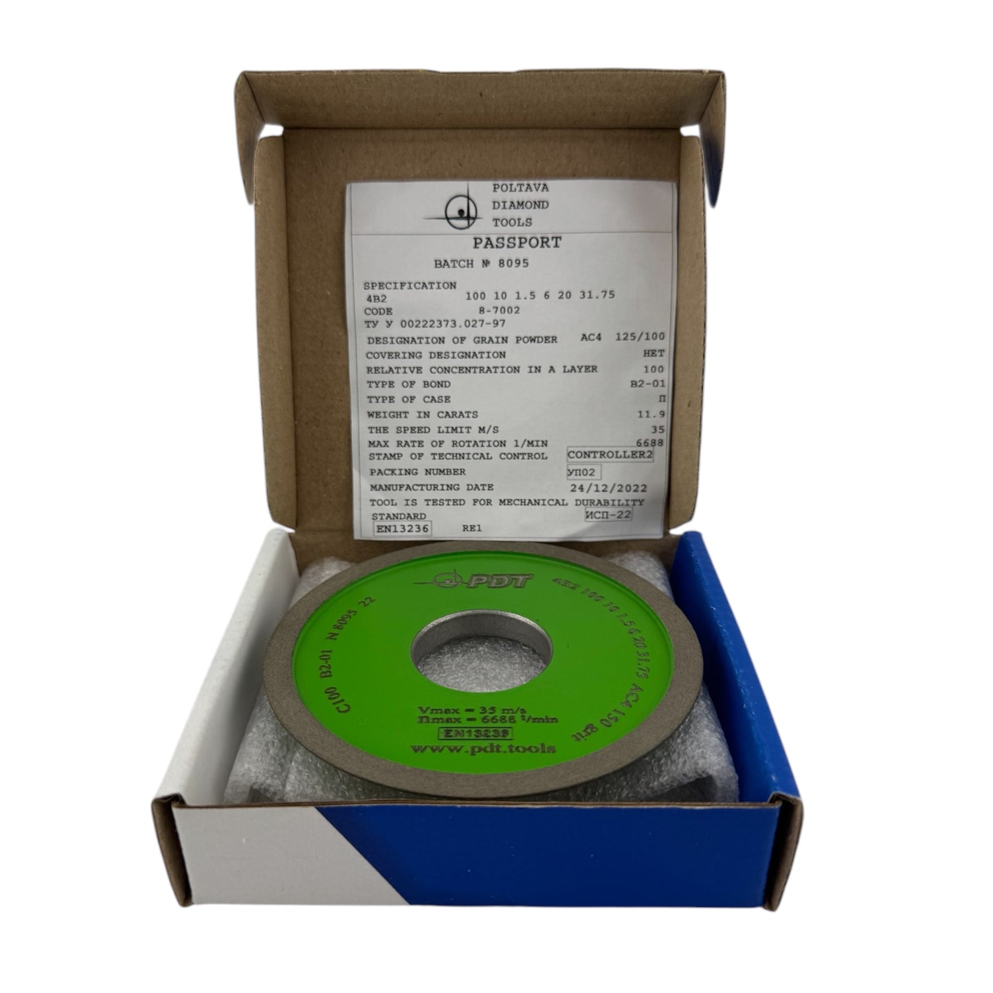 Diamond grinding wheel 4B2 100-10-1.5-6-20-31.75 125/100 B2-01
