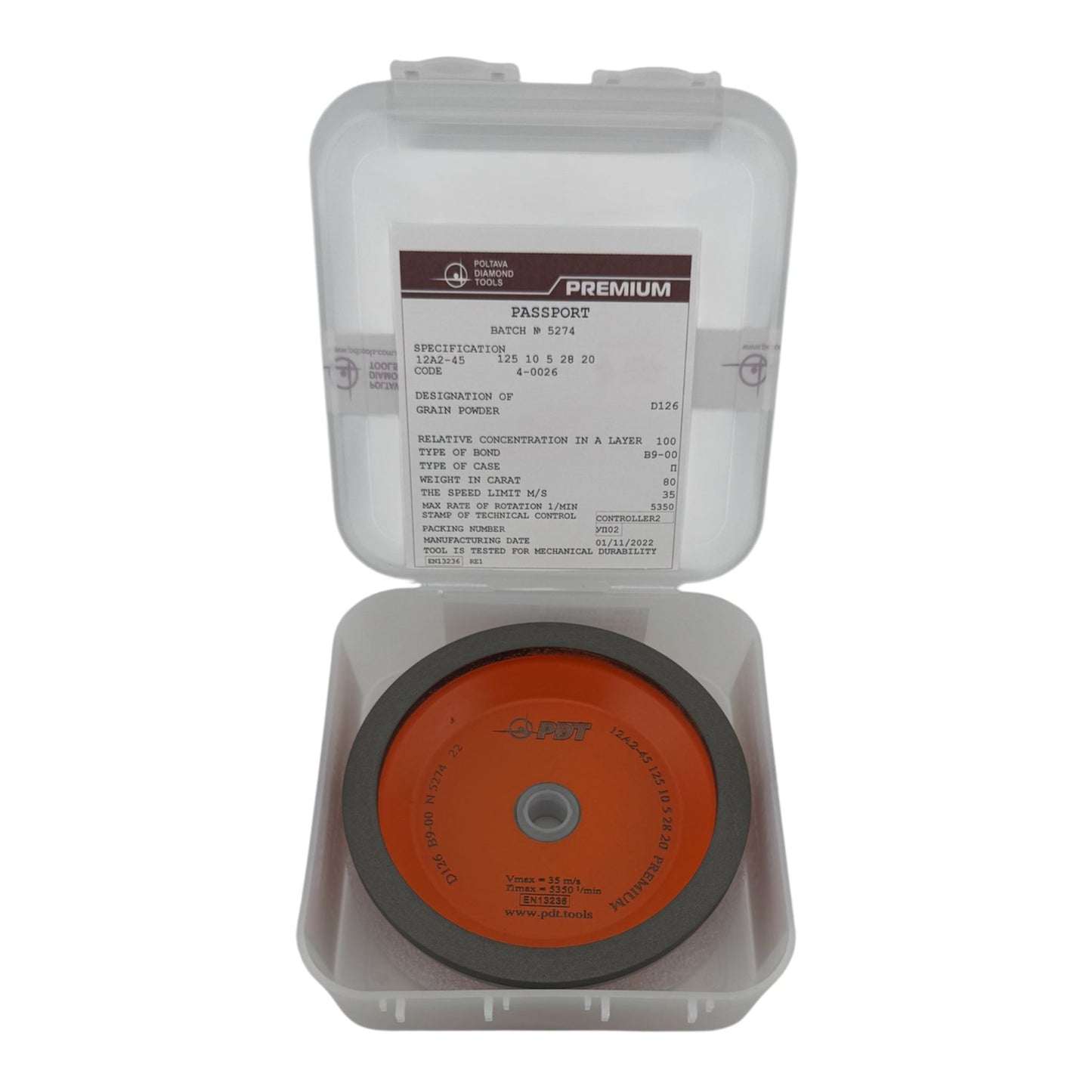Diamond grinding wheel 12A2-45 125-10-5-28-20 D126 PREMIUM B9-00