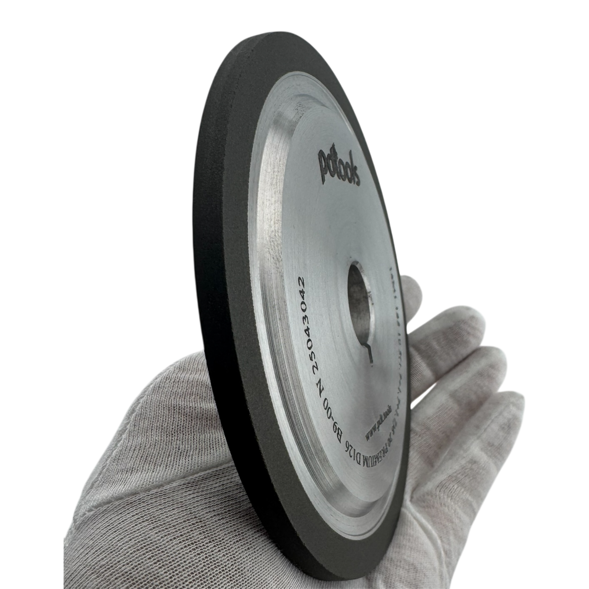 5 inch diamond grinding wheel 14M1 triple grit D126 D76 D46 premium with keyway side view in hand