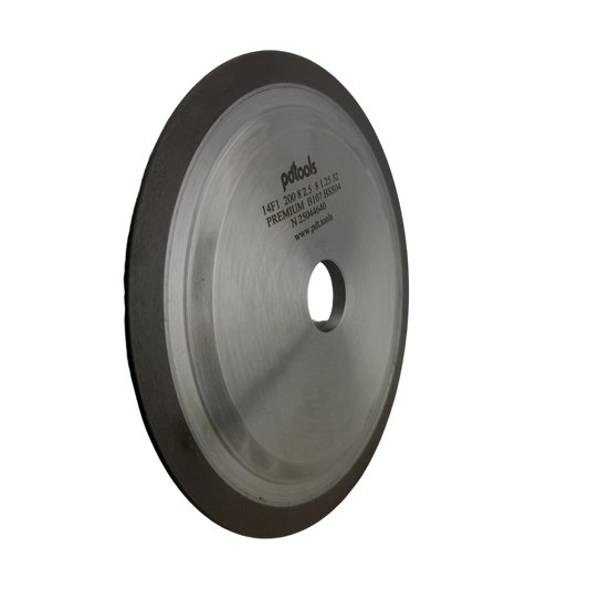 8 inch CBN grinding wheel 14F1 profile R1.25 radius U2.5 thick B107  for cold saw sharpening side view 